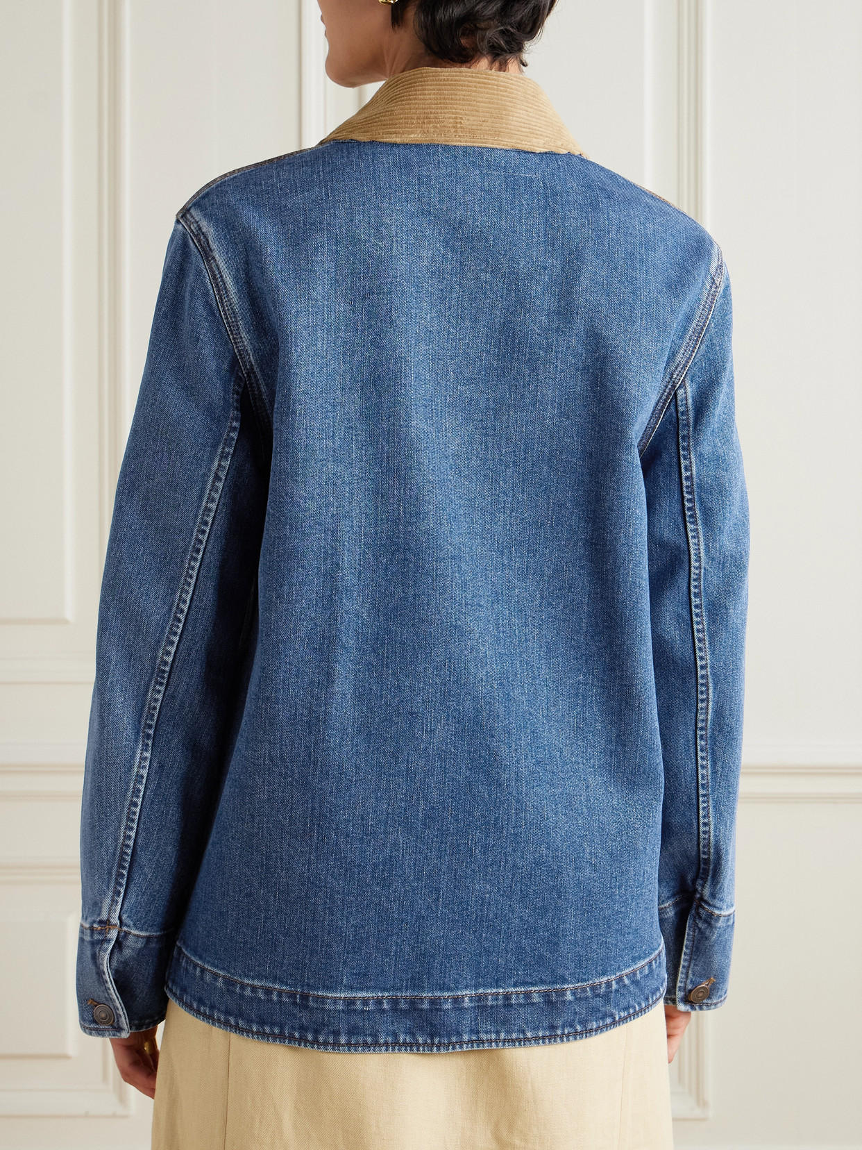Loro Piana Dean Corduroy-trimmed Denim Jacket In Blue