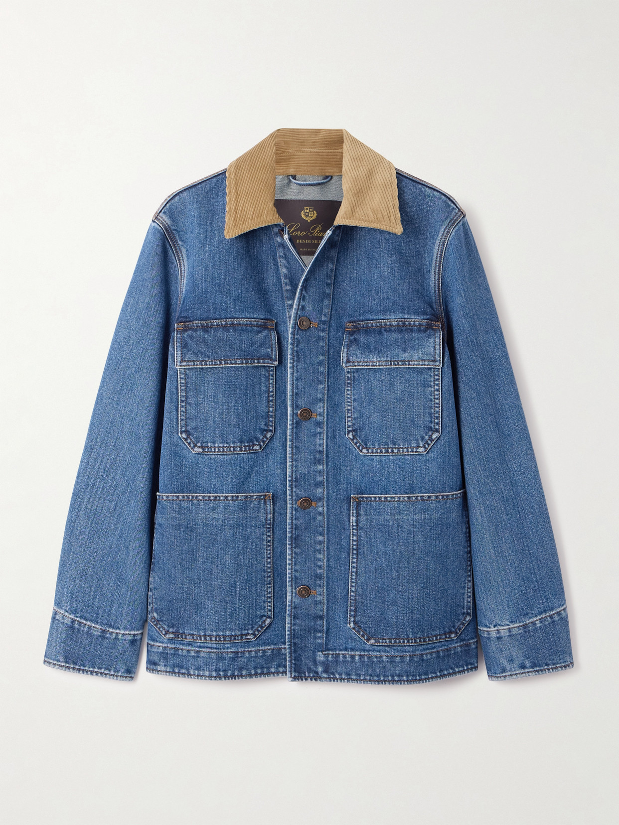 Loro Piana Dean Corduroy-trimmed Denim Jacket In Blue