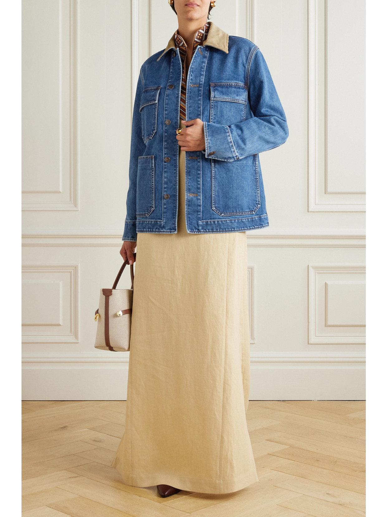 Loro Piana Dean Corduroy-trimmed Denim Jacket In Blue