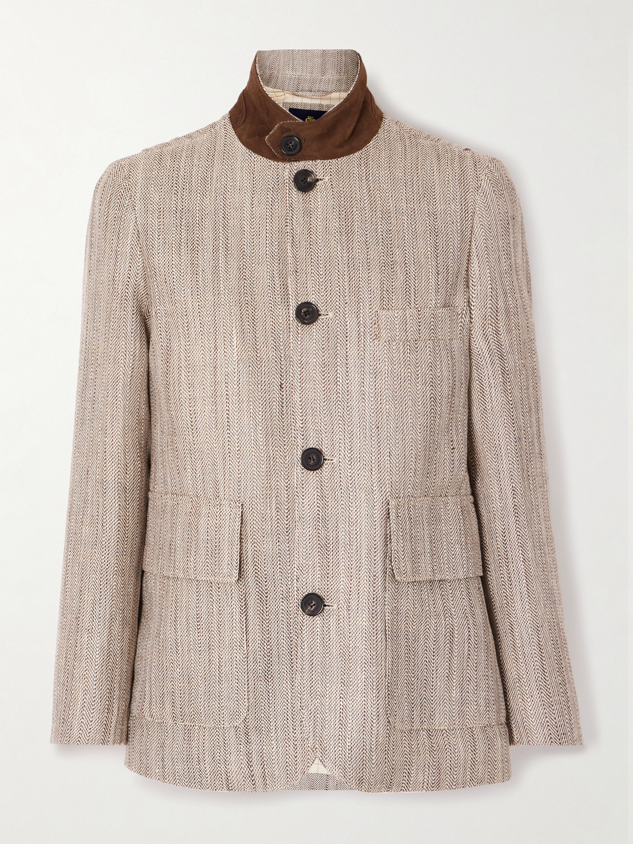 Loro Piana Suede-trimmed Silk And Linen-blend Jacket In Brown