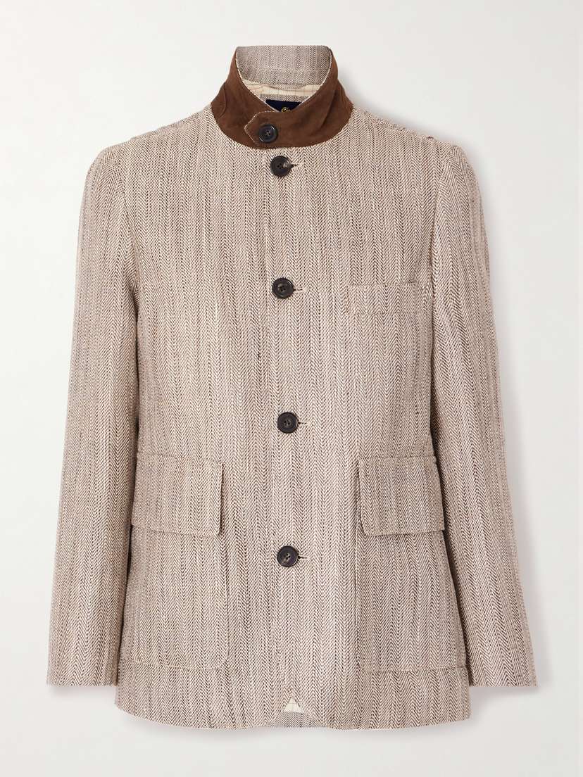 Loro Piana Suede-trimmed Silk And Linen-blend Jacket
