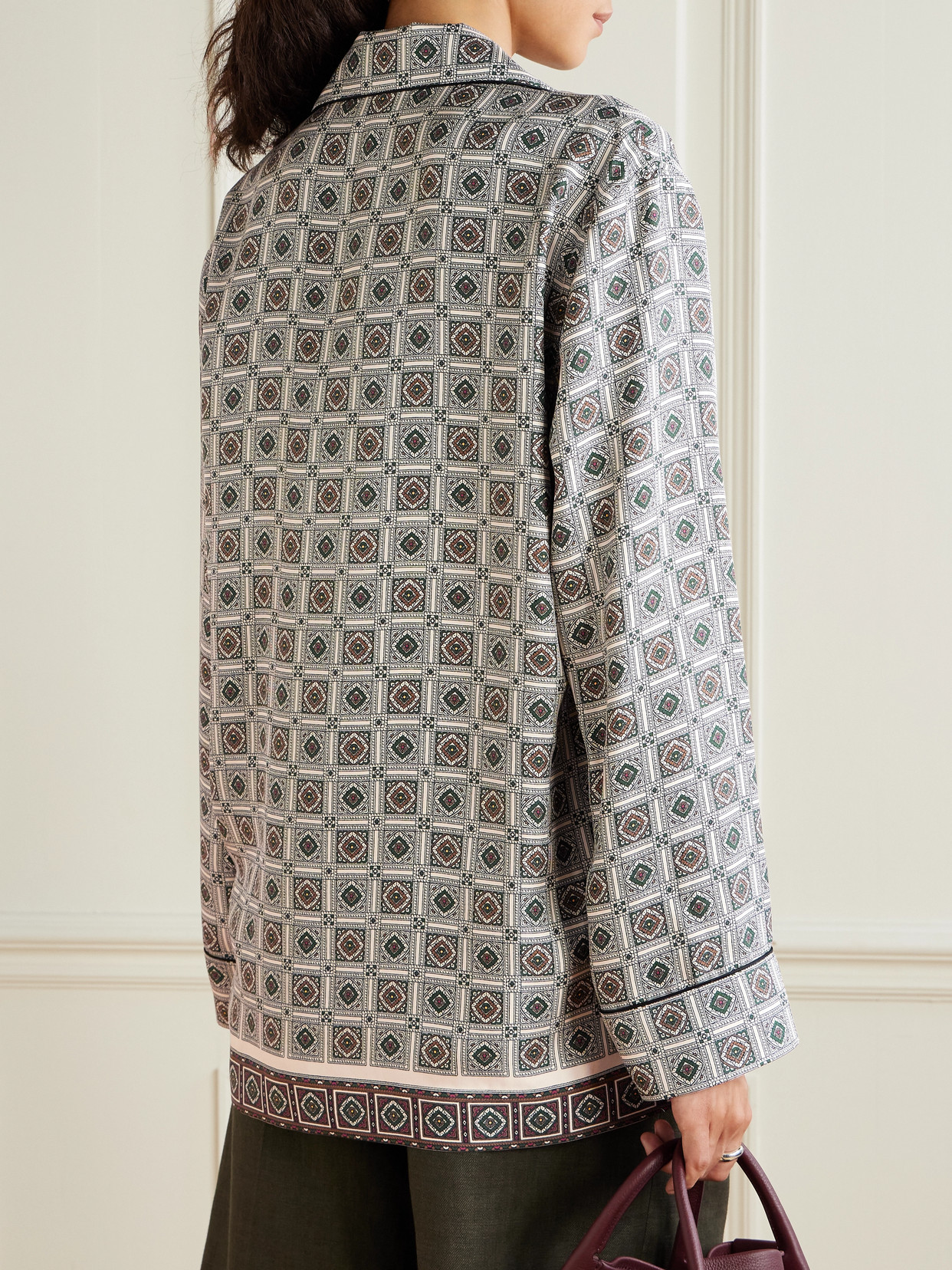 Loro Piana Lian Printed Silk Twill Shirt In Gray
