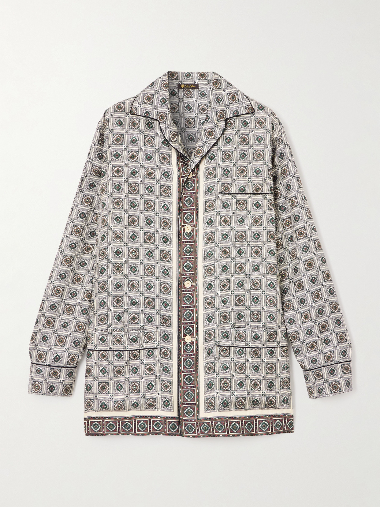 Loro Piana Lian Printed Silk Twill Shirt In Gray