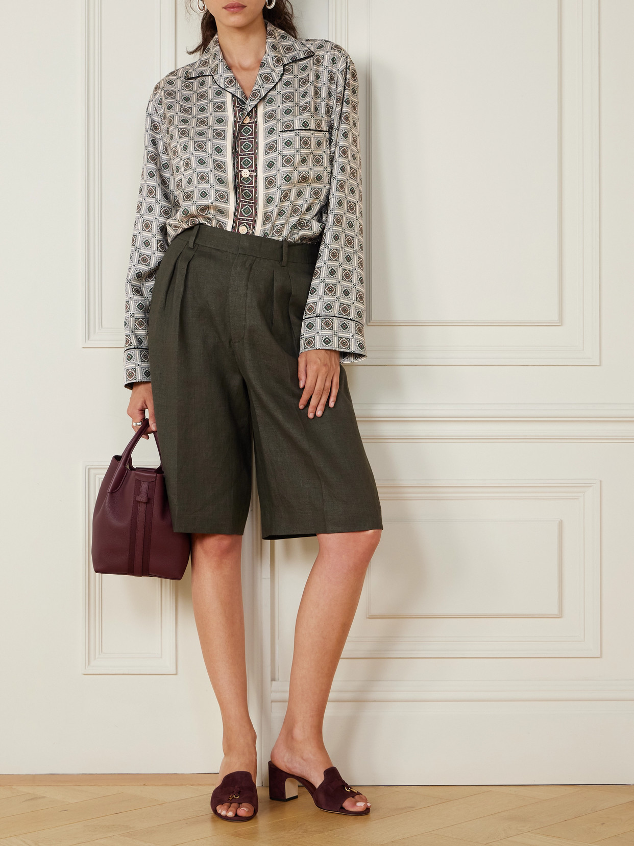 Loro Piana Lian Printed Silk Twill Shirt In Gray