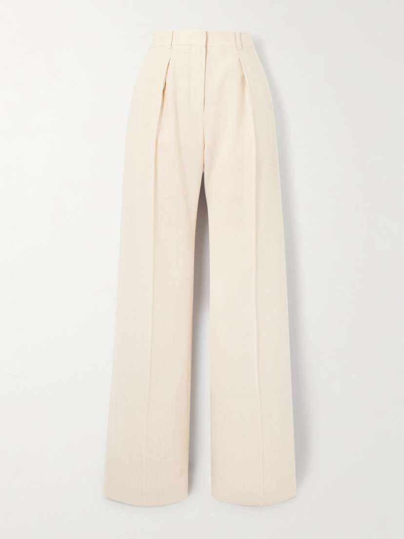 Loro Piana Edward Pleated Linen And Wool-blend Twill Wide-leg Pants