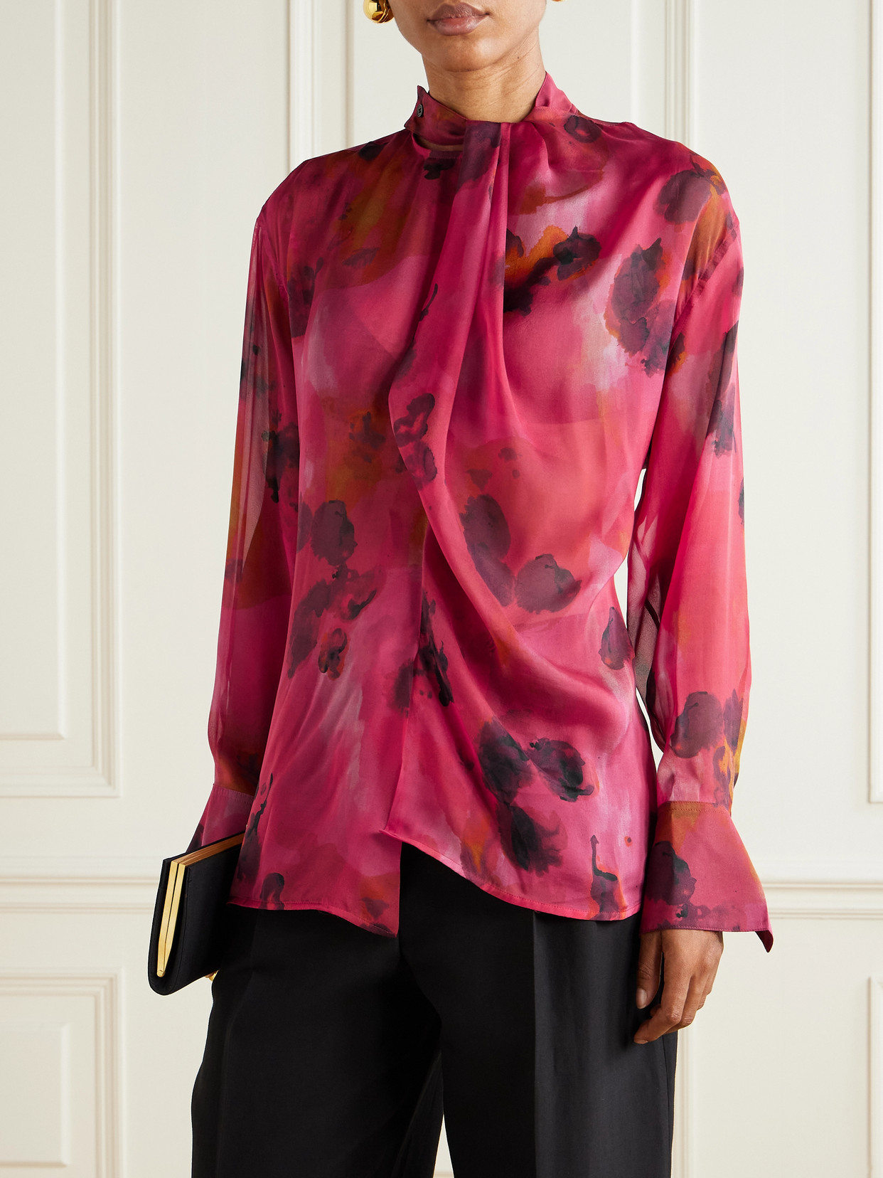 Victoria Beckham Draped Floral-print Silk-chiffon Wrap Blouse In Multi