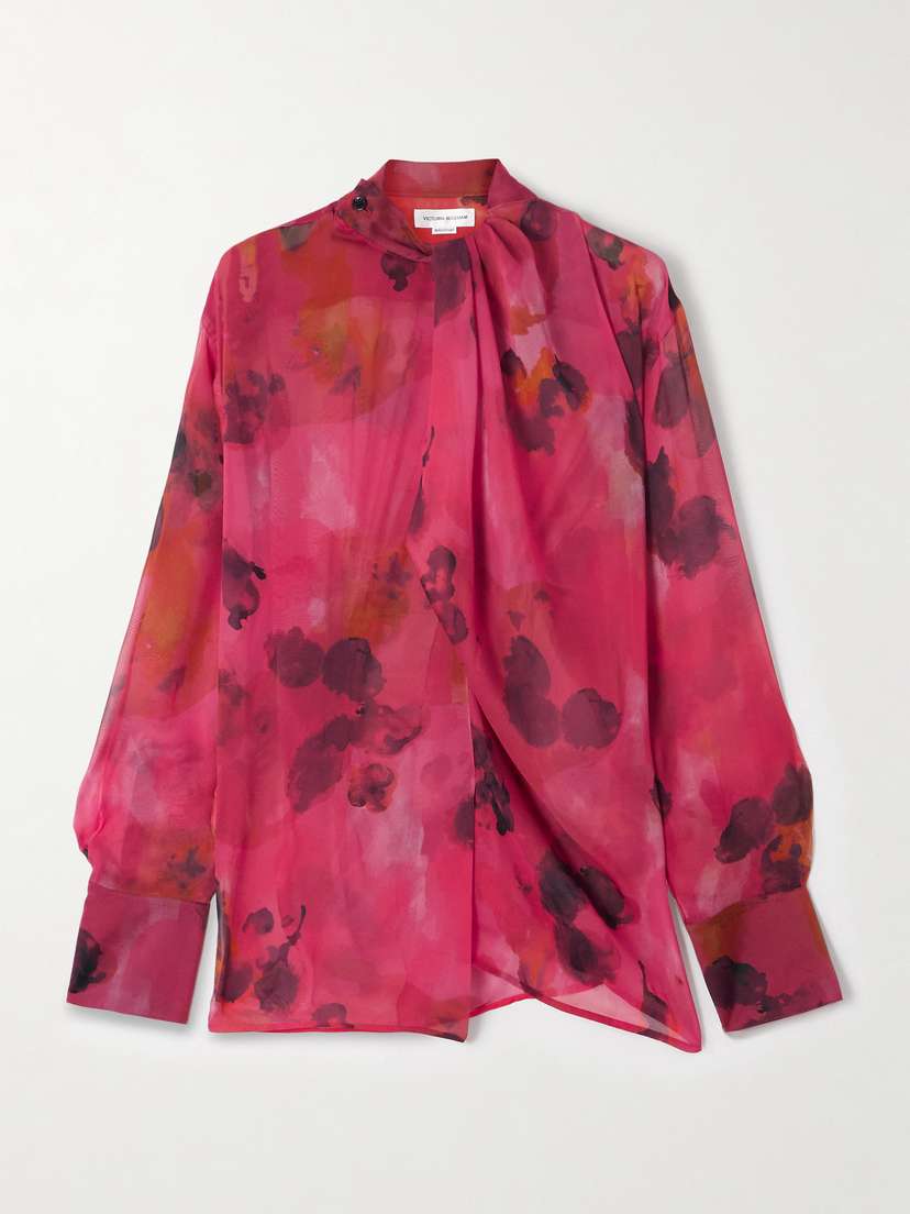 Victoria Beckham Draped Floral-print Silk-chiffon Wrap Blouse