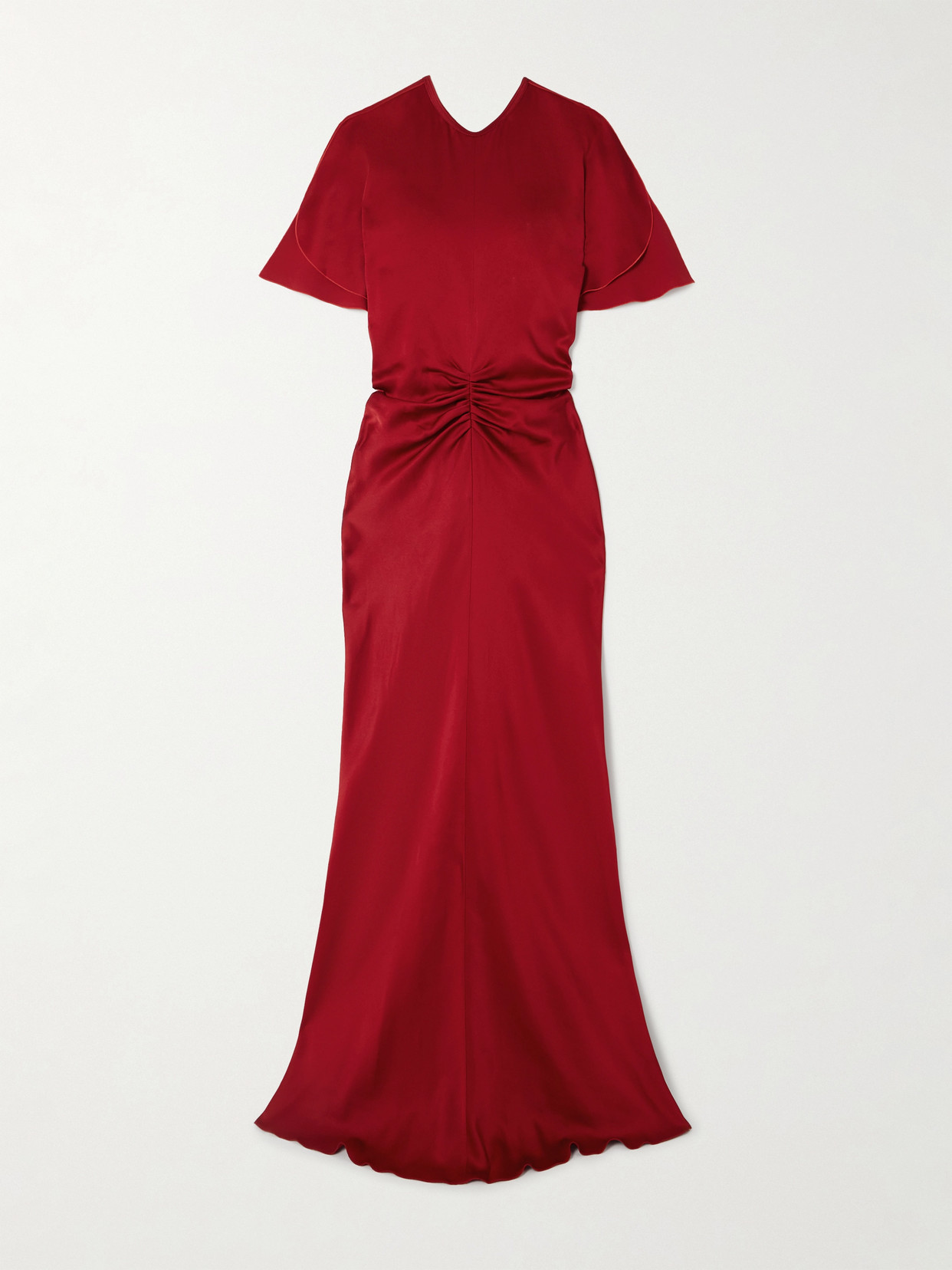Victoria Beckham Womens Gathered Draped-sleeve Satin Maxi Dress Rose In Red
