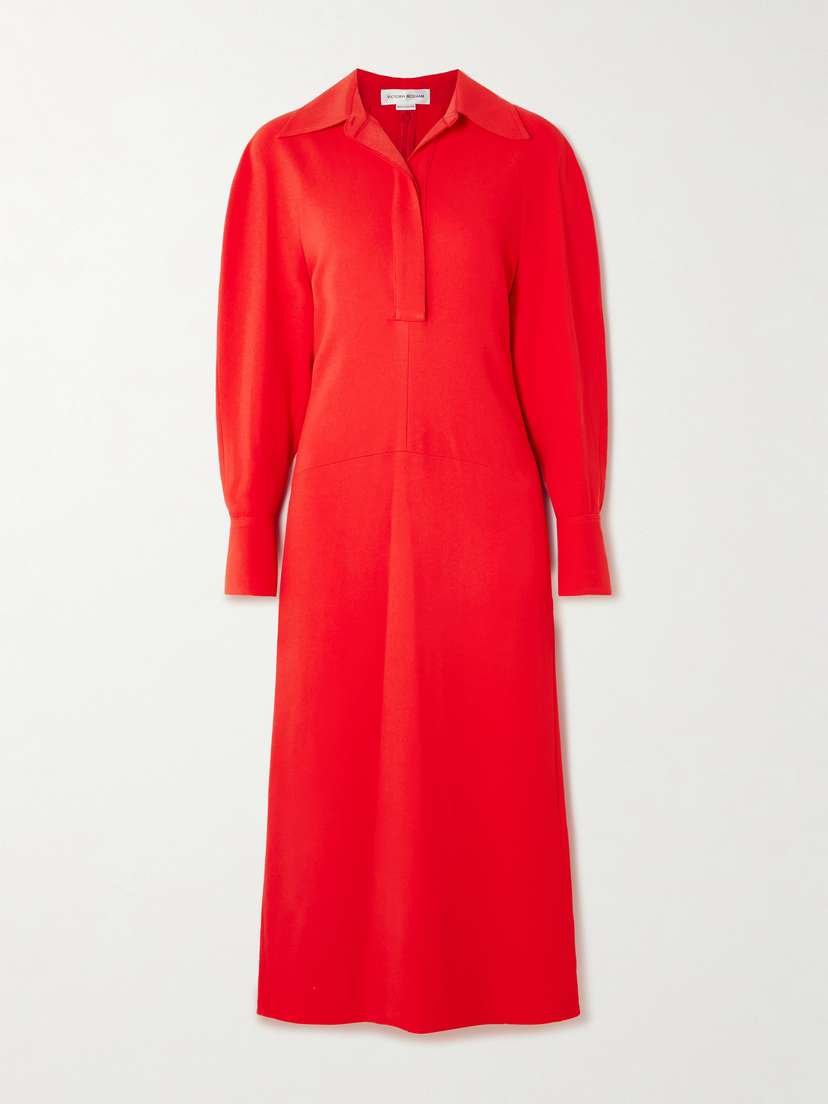 Victoria Beckham Asymmetric Gathered Crepe Shirt Dress