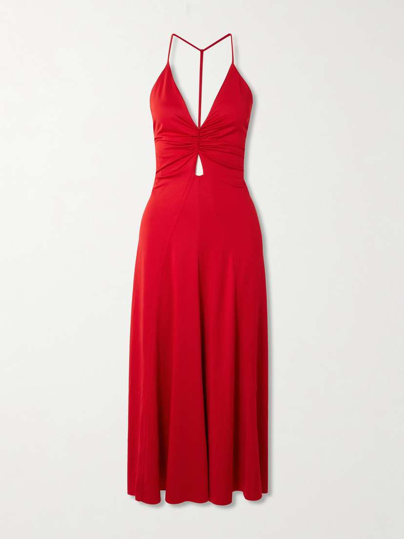 Victoria Beckham Cutout Ruched Satin-jersey Midi Dress