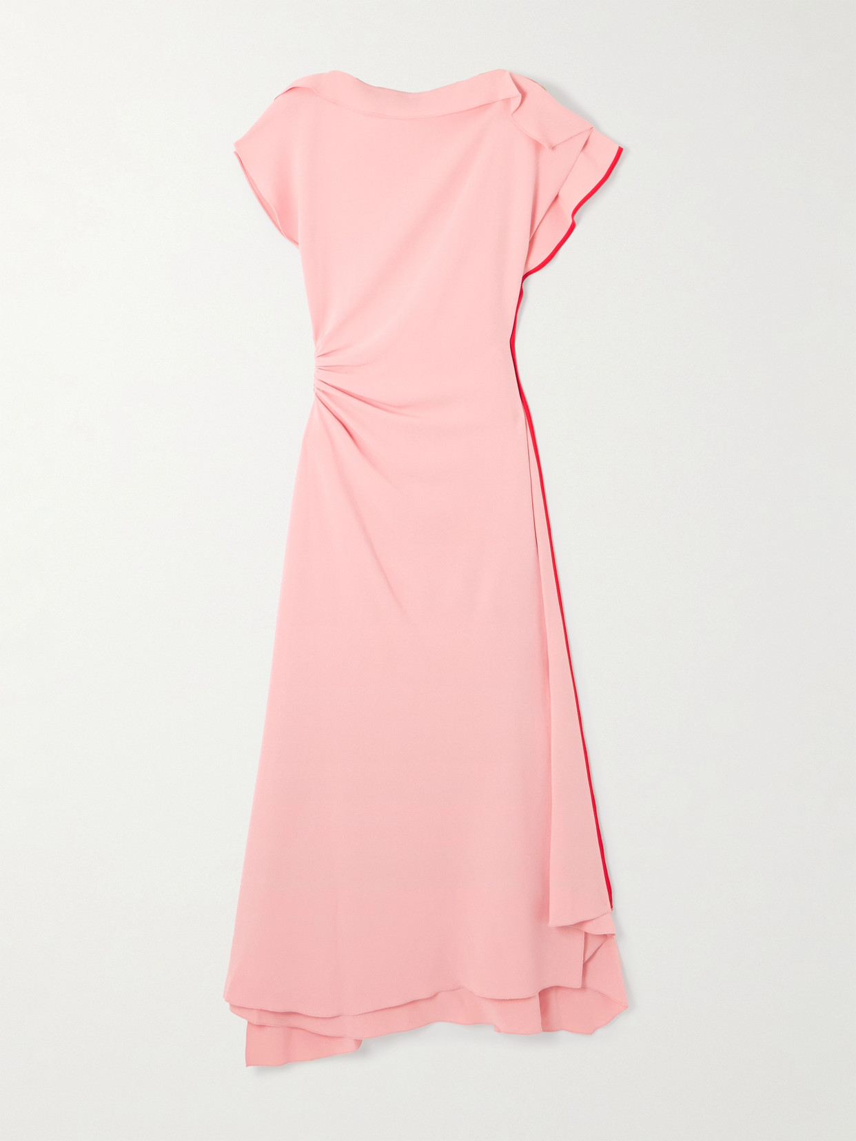 Victoria Beckham Asymmetric Ruffled Gathered Crepe Midi Dress In Pink