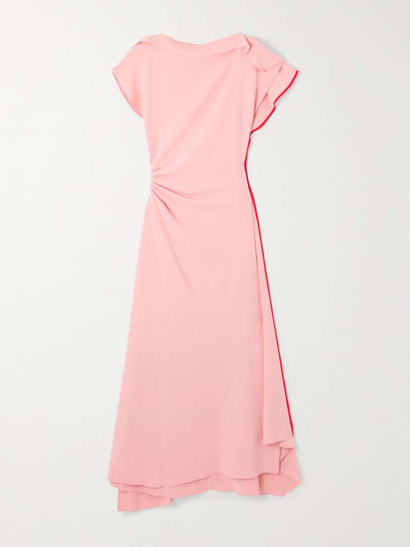 Victoria Beckham Asymmetric Ruffled Gathered Crepe Midi Dress