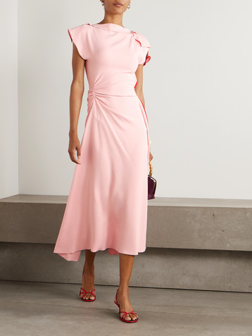 Victoria Beckham Asymmetric ruffled gathered crepe midi dress