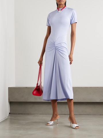 Victoria Beckham Gathered satin-jersey midi dress