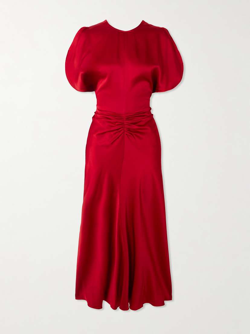 Victoria Beckham Gathered Satin Midi Dress