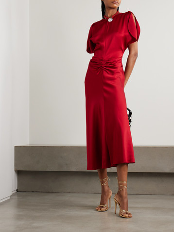 Victoria Beckham Gathered satin midi dress