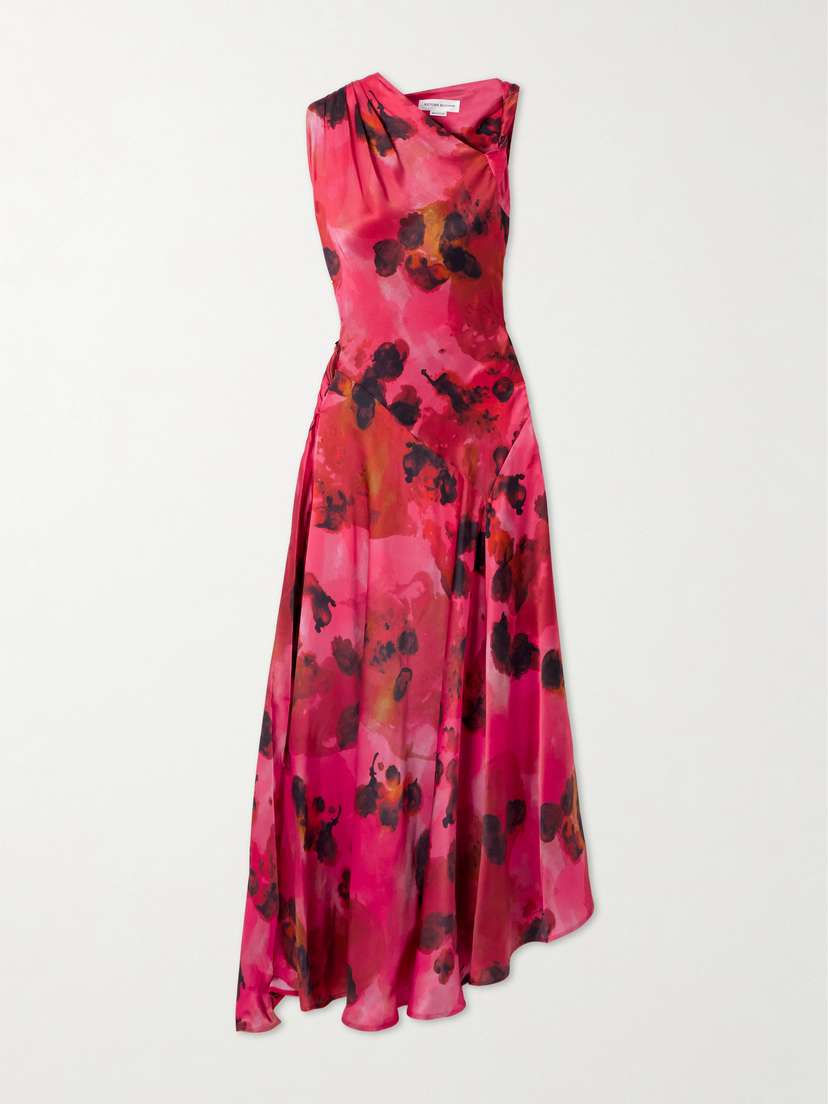 Victoria Beckham Draped Floral-print Silk-satin Midi Dress