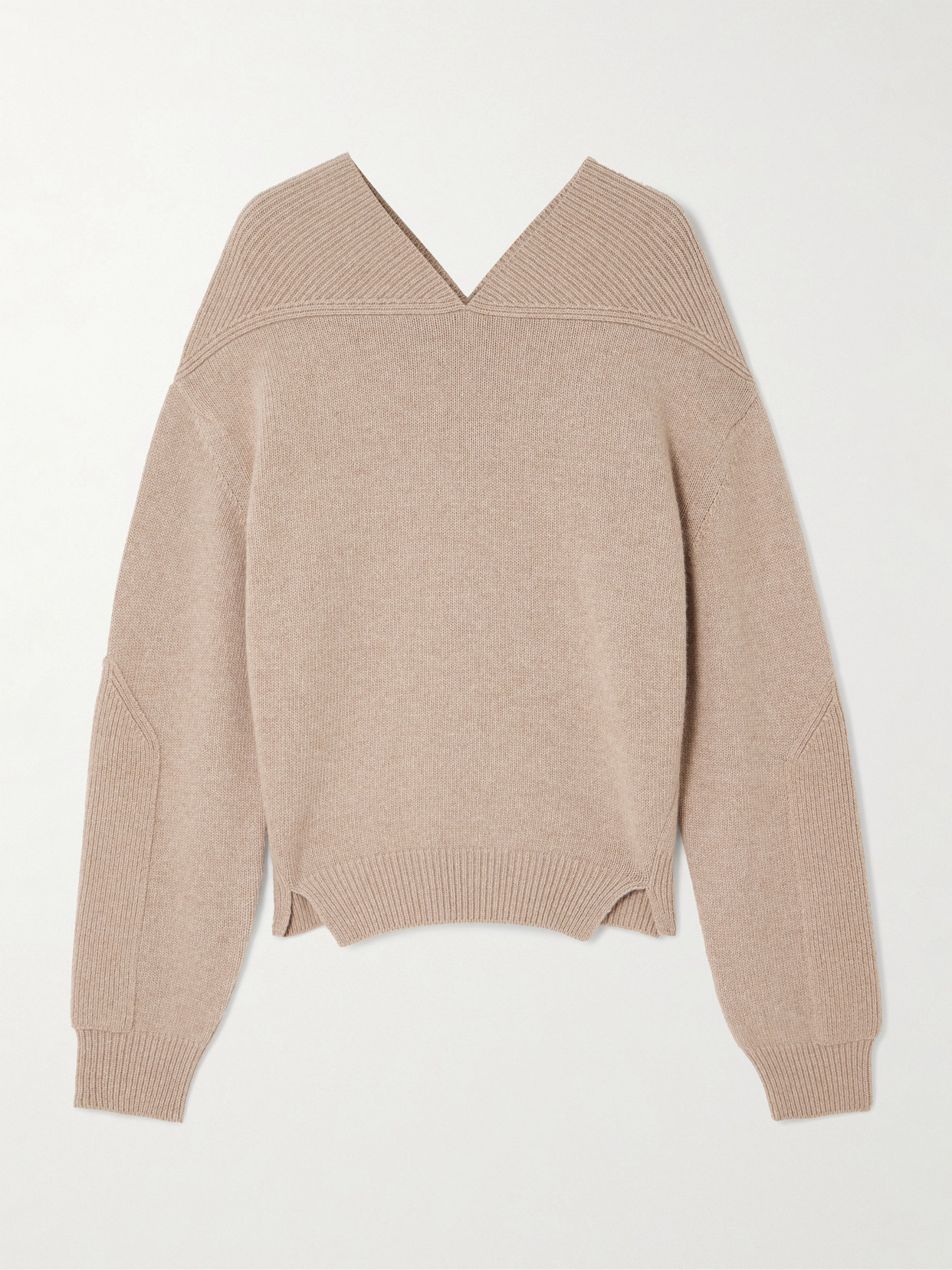 Victoria Beckham Ribbed Wool And Cashmere-blend Sweater In Brown