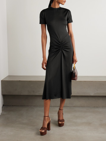 Victoria Beckham Gathered satin-jersey midi dress