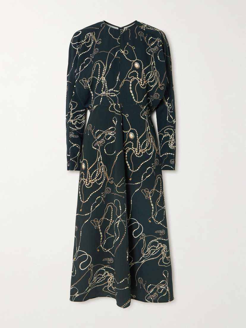 Victoria Beckham Paneled Printed Crepe Midi Dress