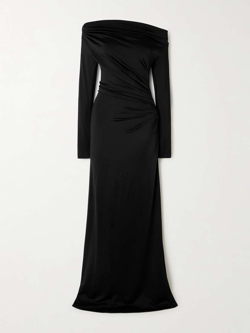 Victoria Beckham Off-the-shoulder Draped Satin Gown