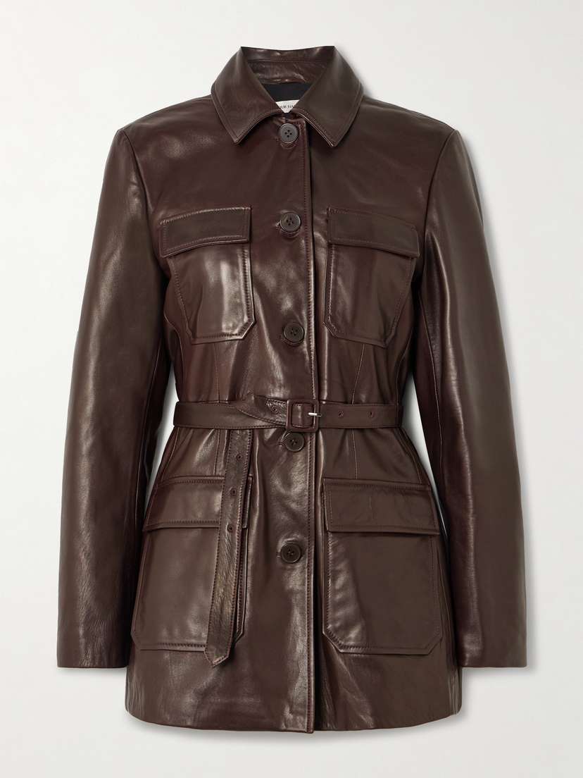 Nour Hammour Ramona Belted Paneled Leather Jacket