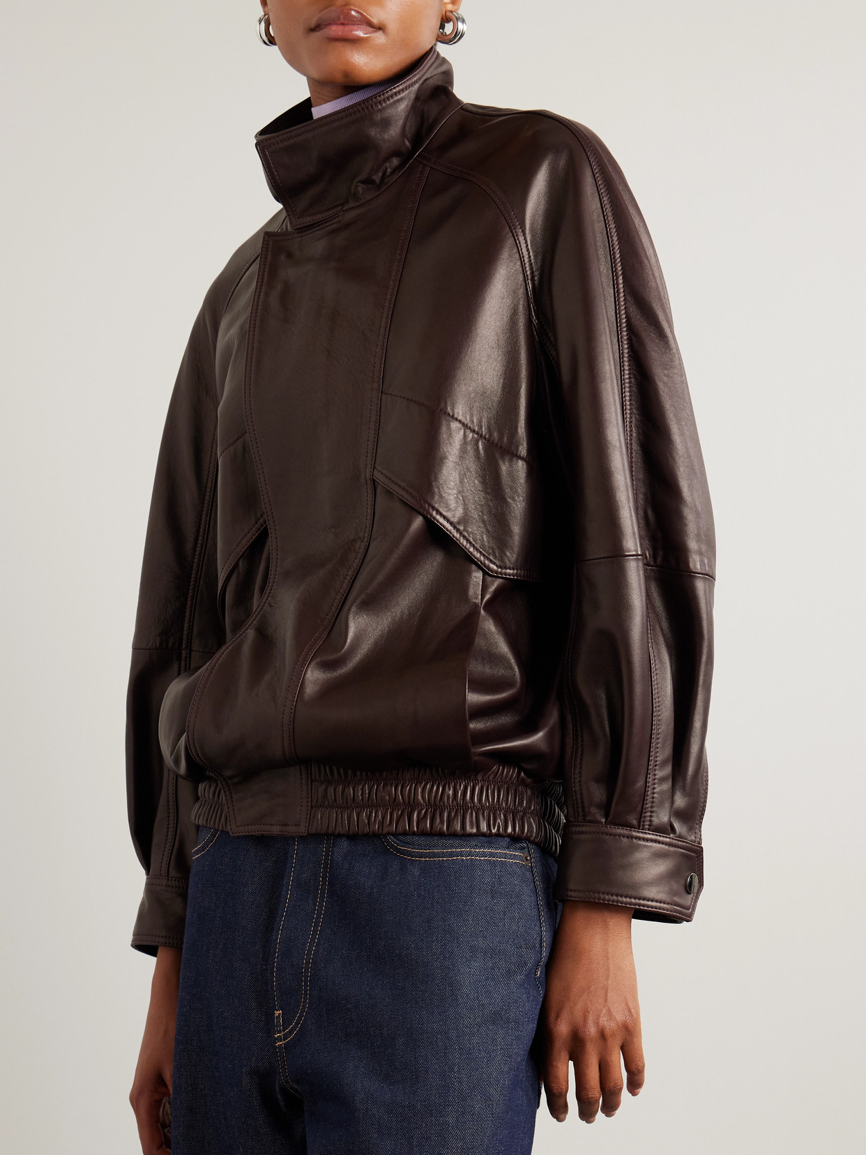 Nour Hammour Ariste Oversized Paneled Leather Jacket