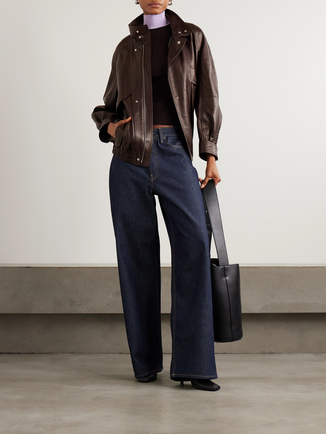 Nour Hammour Ariste Oversized Paneled Leather Jacket