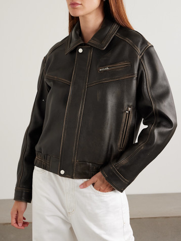 NOUR HAMMOUR Clint oversized paneled distressed leather bomber jacket