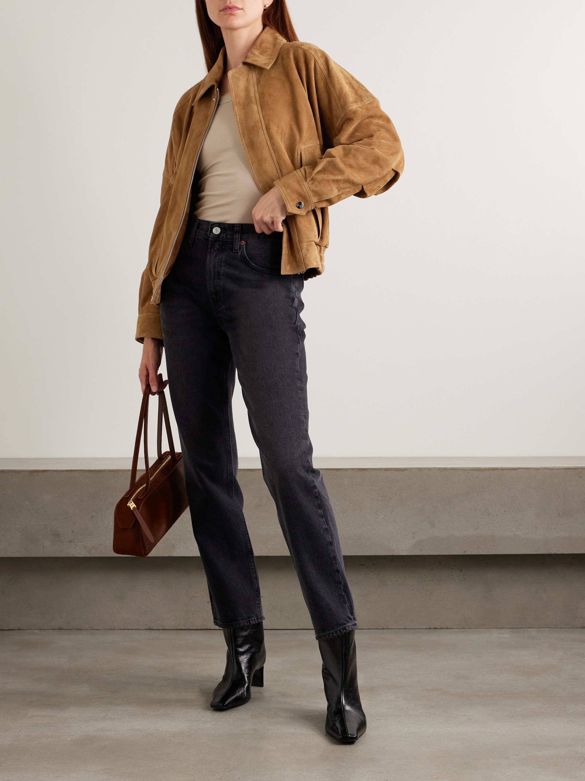 NOUR HAMMOUR Dalma suede bomber jacket thumbnail