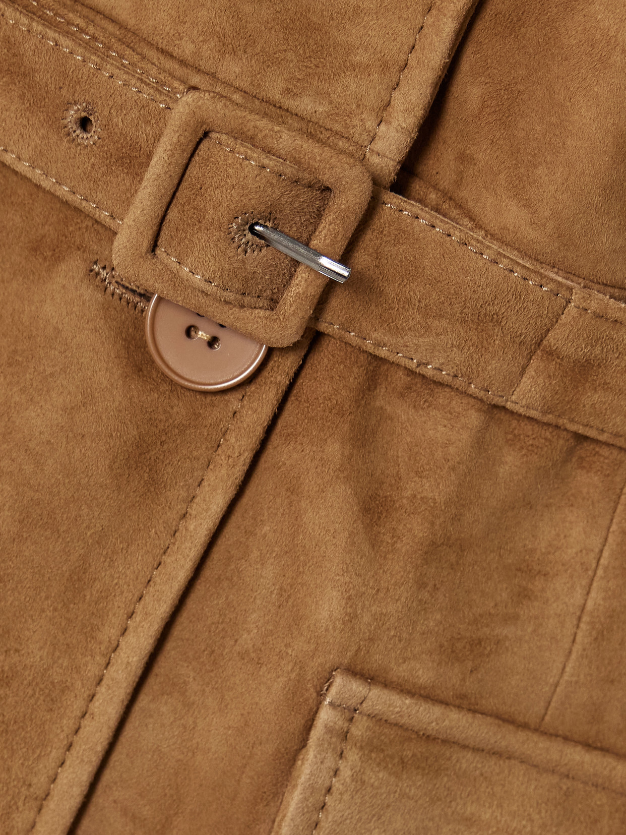 Nour Hammour Romana Belted Paneled Suede Jacket In Brown