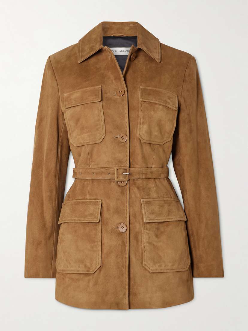 Nour Hammour Romana Belted Paneled Suede Jacket