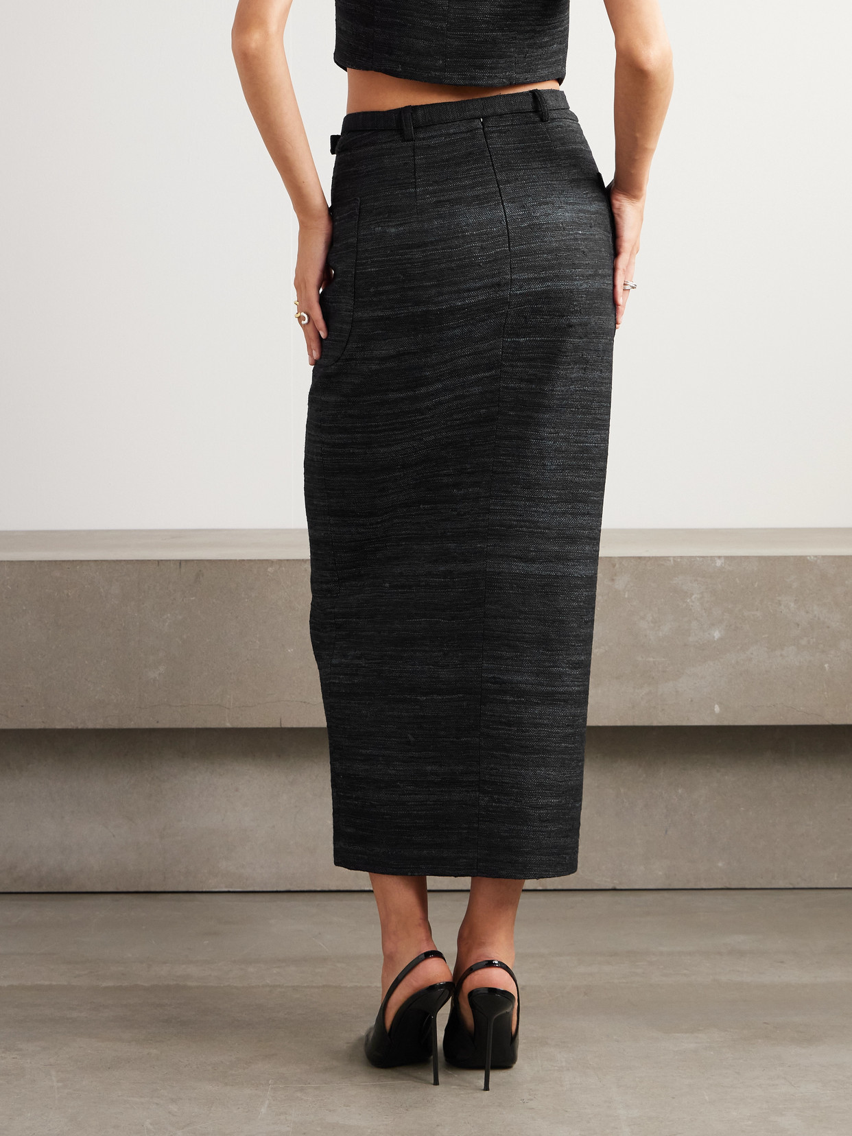 Violante Nessi Corot Silk-tweed Midi Skirt In Black