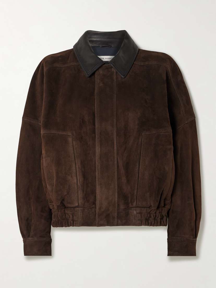 Nour Hammour Dalma Leather-trimmed Suede Bomber Jacket