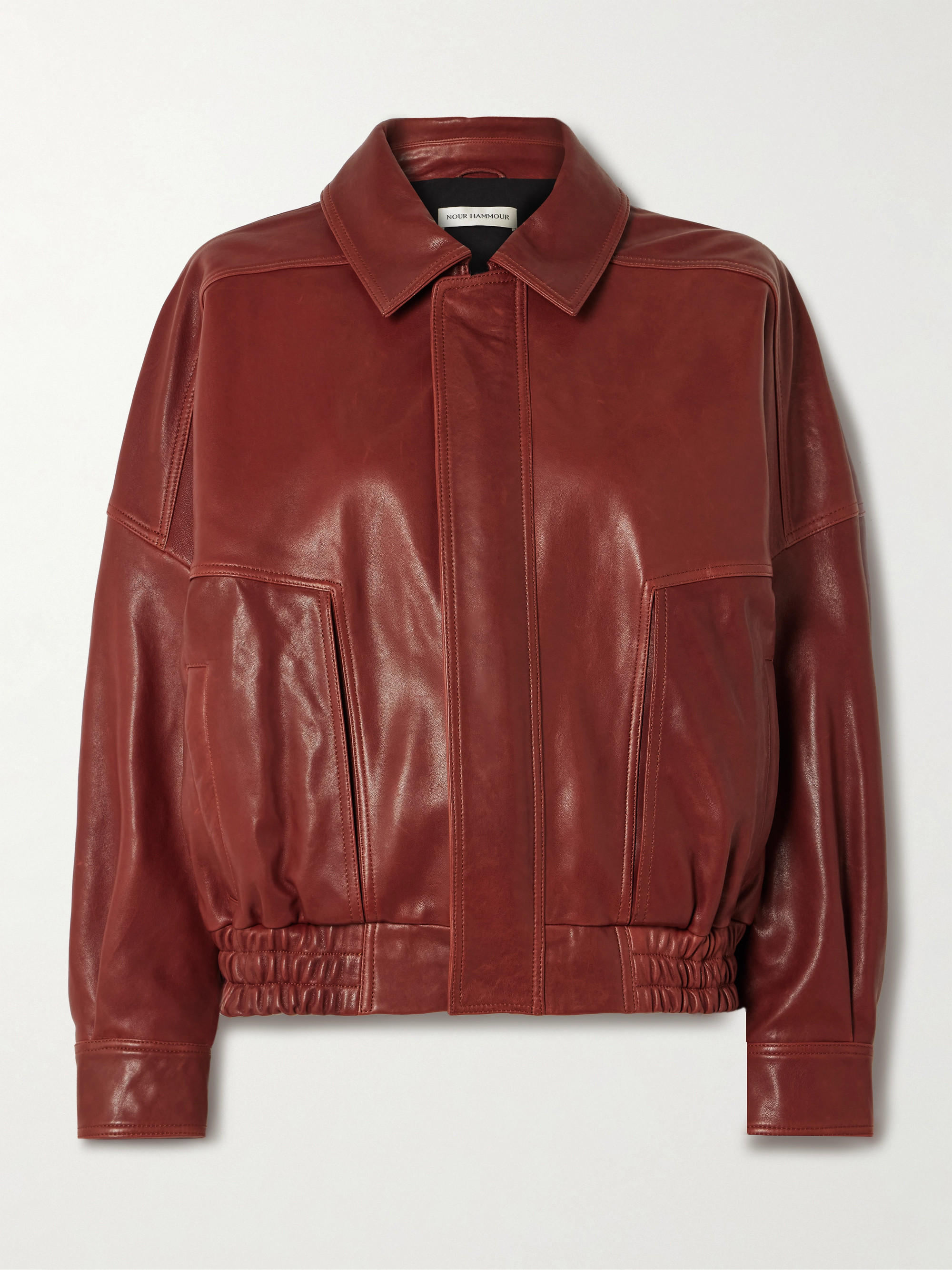 NOUR HAMMOUR Dalma paneled leather bomber jacket thumbnail