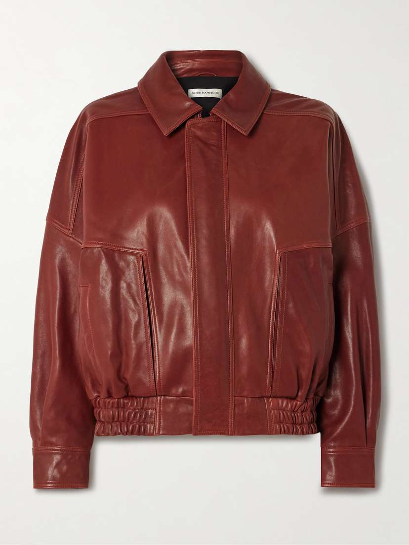 Nour Hammour Dalma Paneled Leather Bomber Jacket