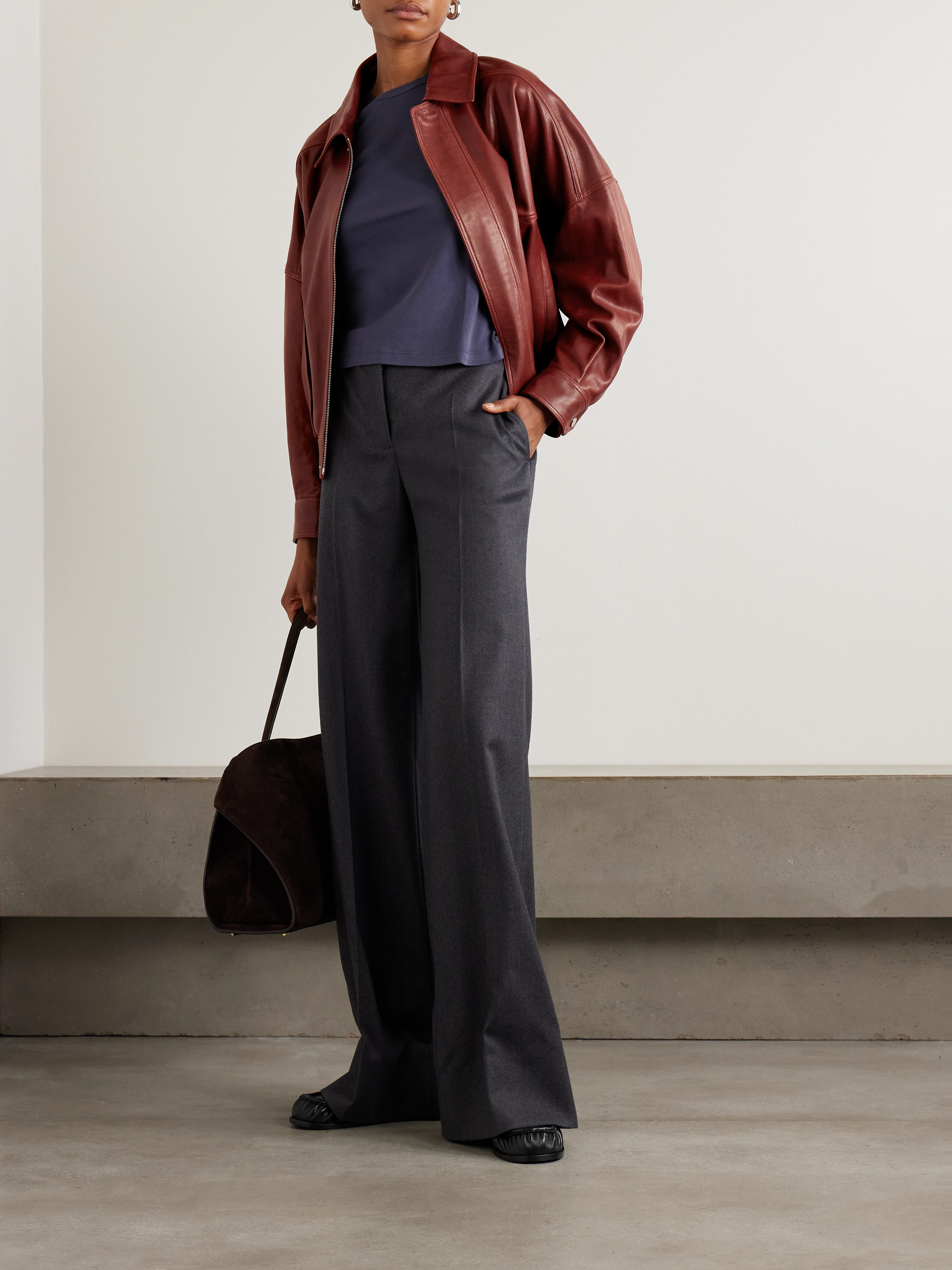 NOUR HAMMOUR Dalma paneled leather bomber jacket thumbnail