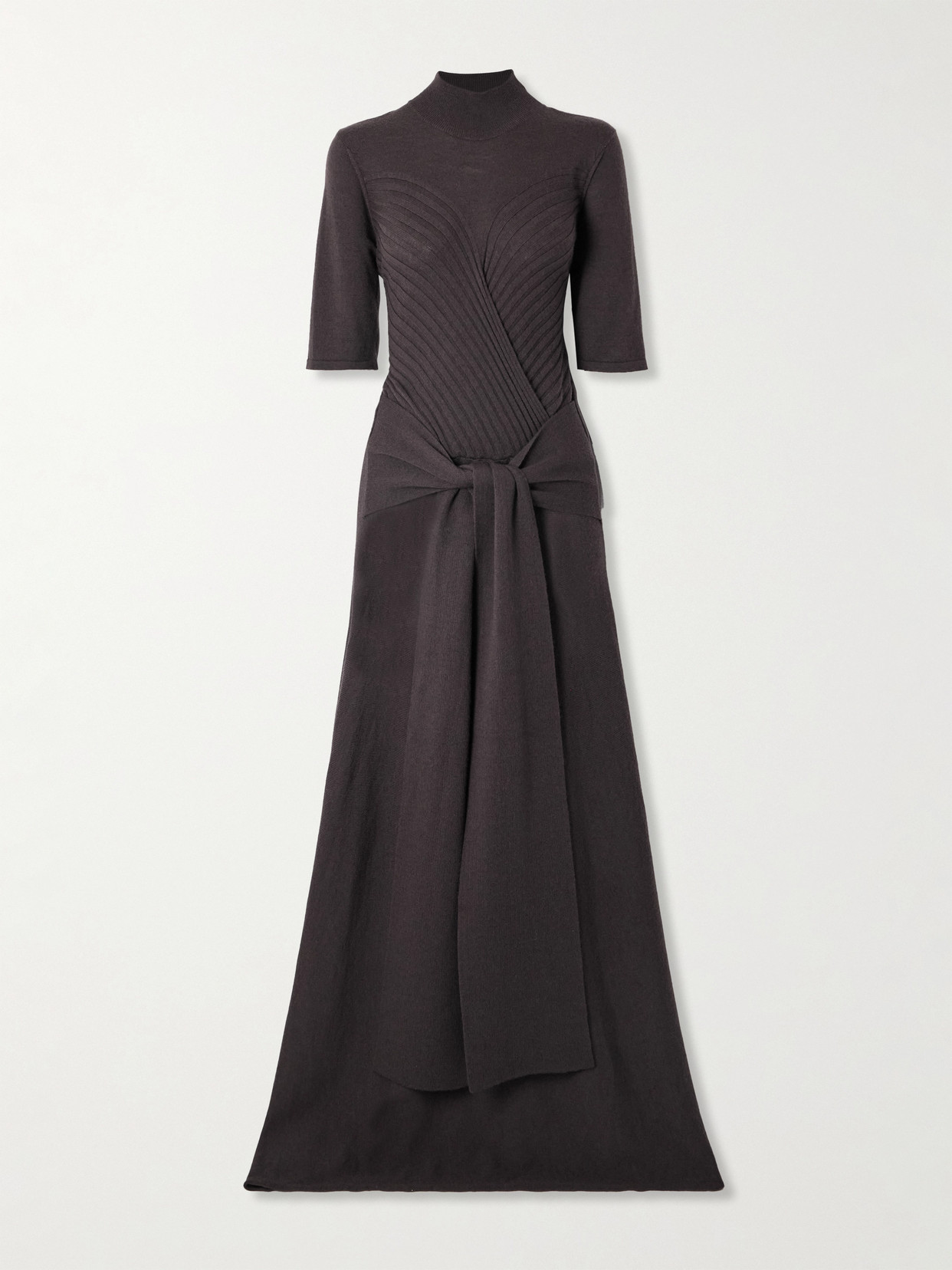 Violante Nessi Takashi Tie-detailed Ribbed Merino Wool Midi Dress In Brown