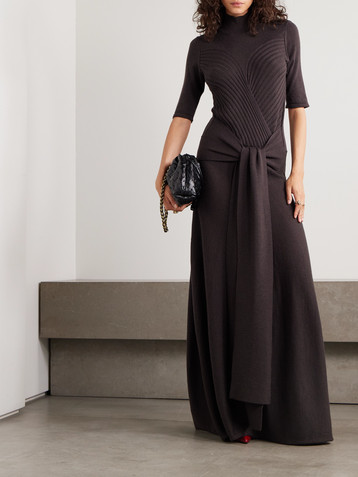 VIOLANTE NESSI Takashi tie-detailed ribbed merino wool midi dress