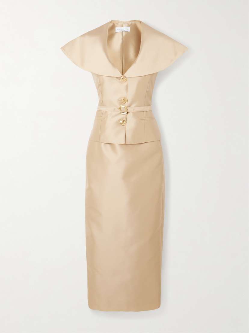 VIOLANTE NESSI Manuela Belted Cape-effect Silk-blend Mikado Gown