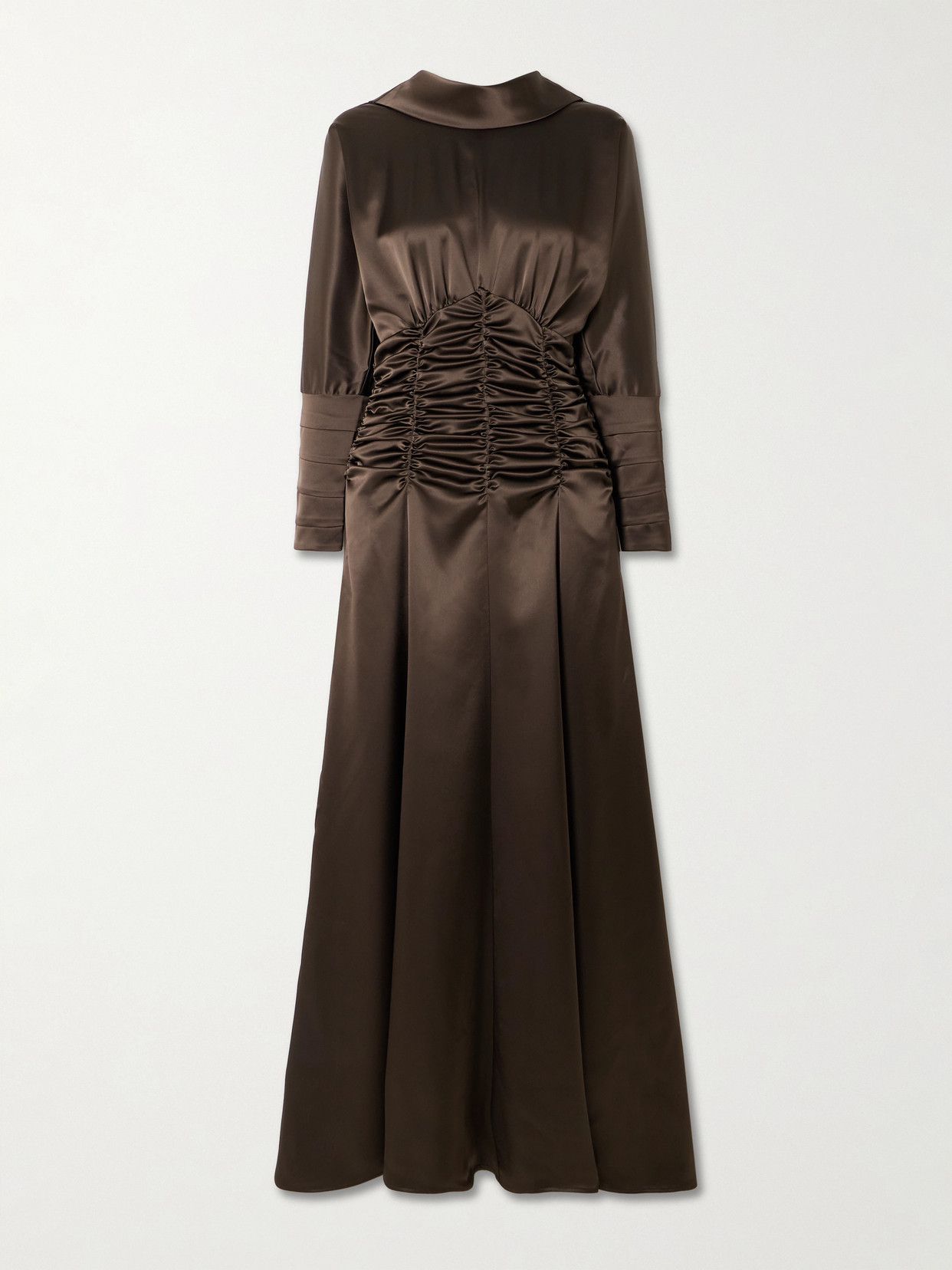 Violante Nessi Edgar Button-embellished Ruched Satin Gown In Brown