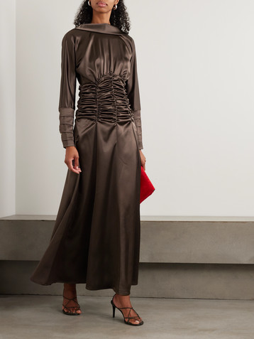 VIOLANTE NESSI Edgar button-embellished ruched satin gown