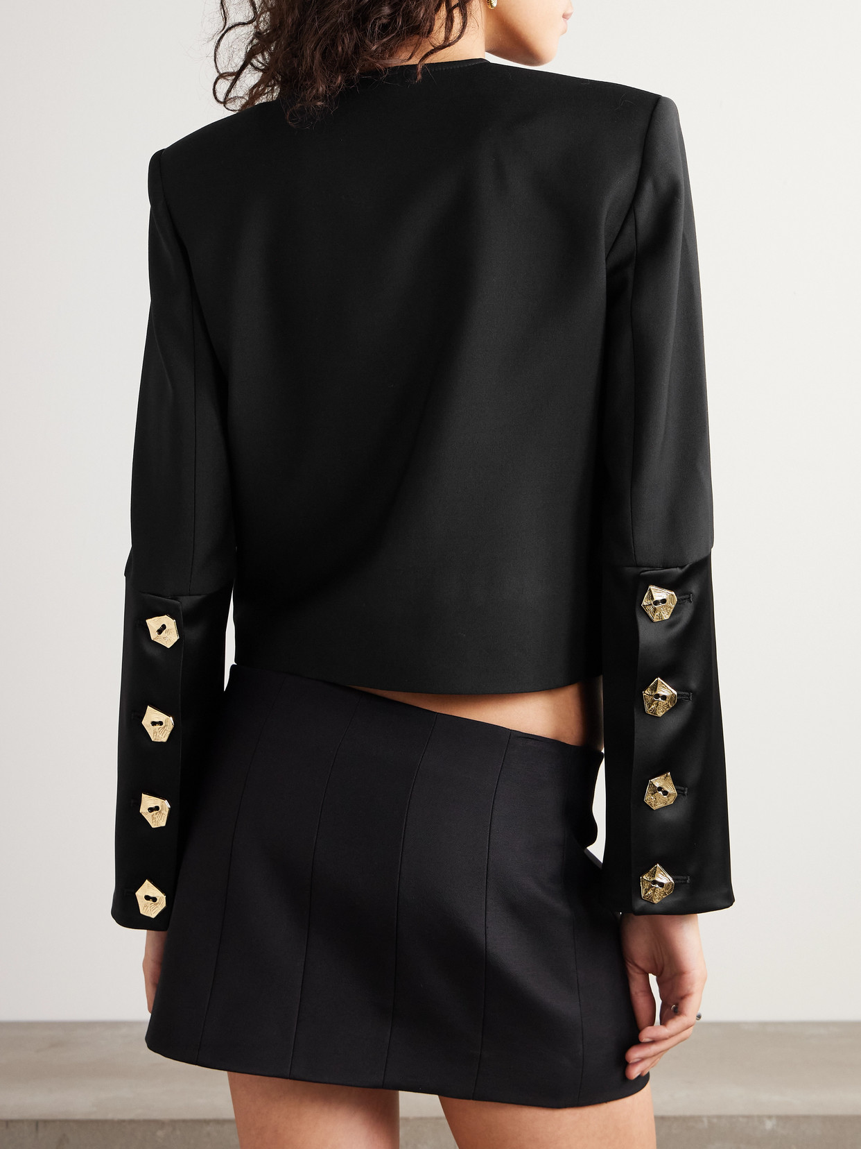 Violante Nessi Kelly Satin-paneled Wool-blend Crepe Jacket In Black