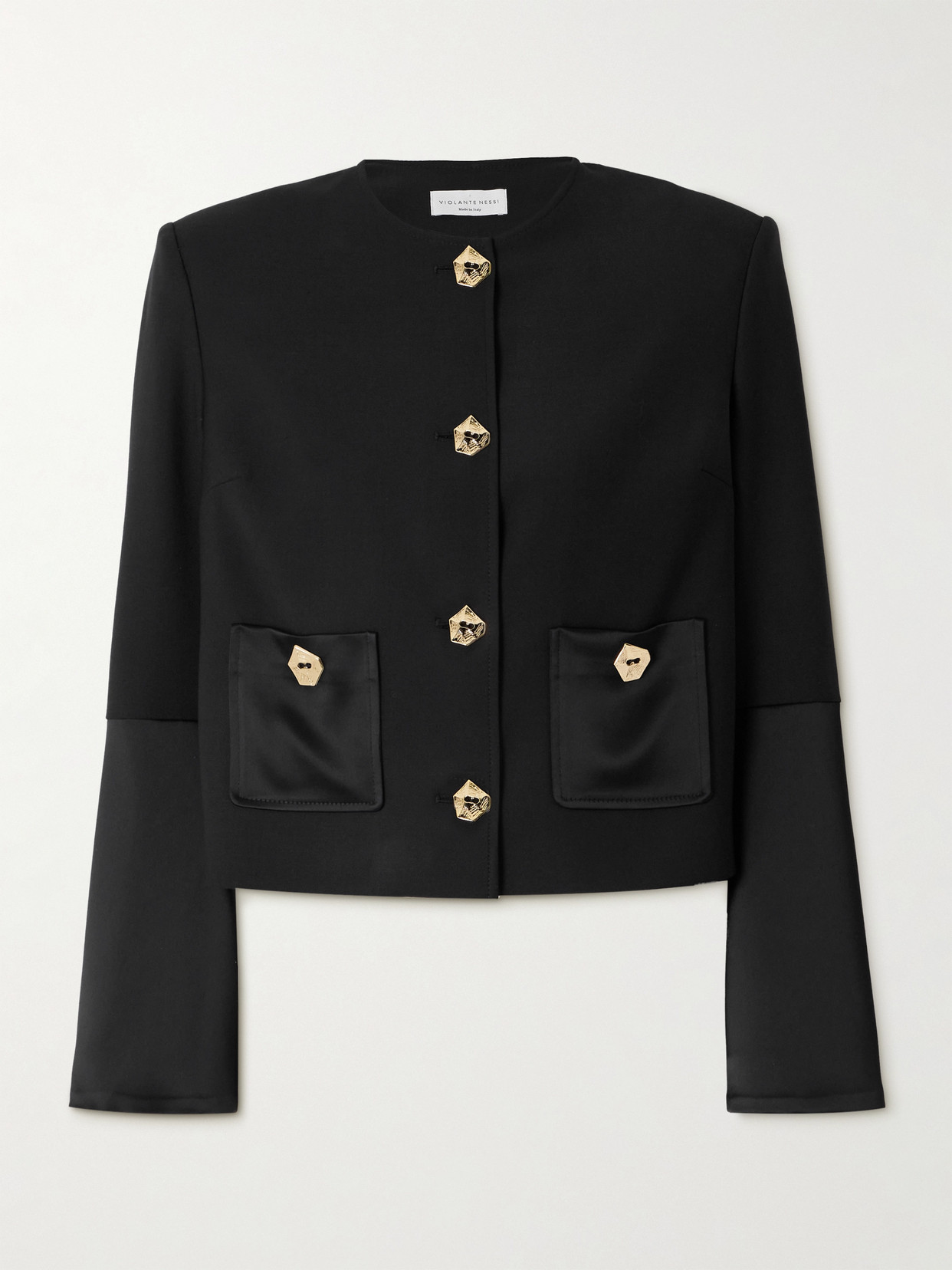 Violante Nessi Kelly Satin-paneled Wool-blend Crepe Jacket In Black