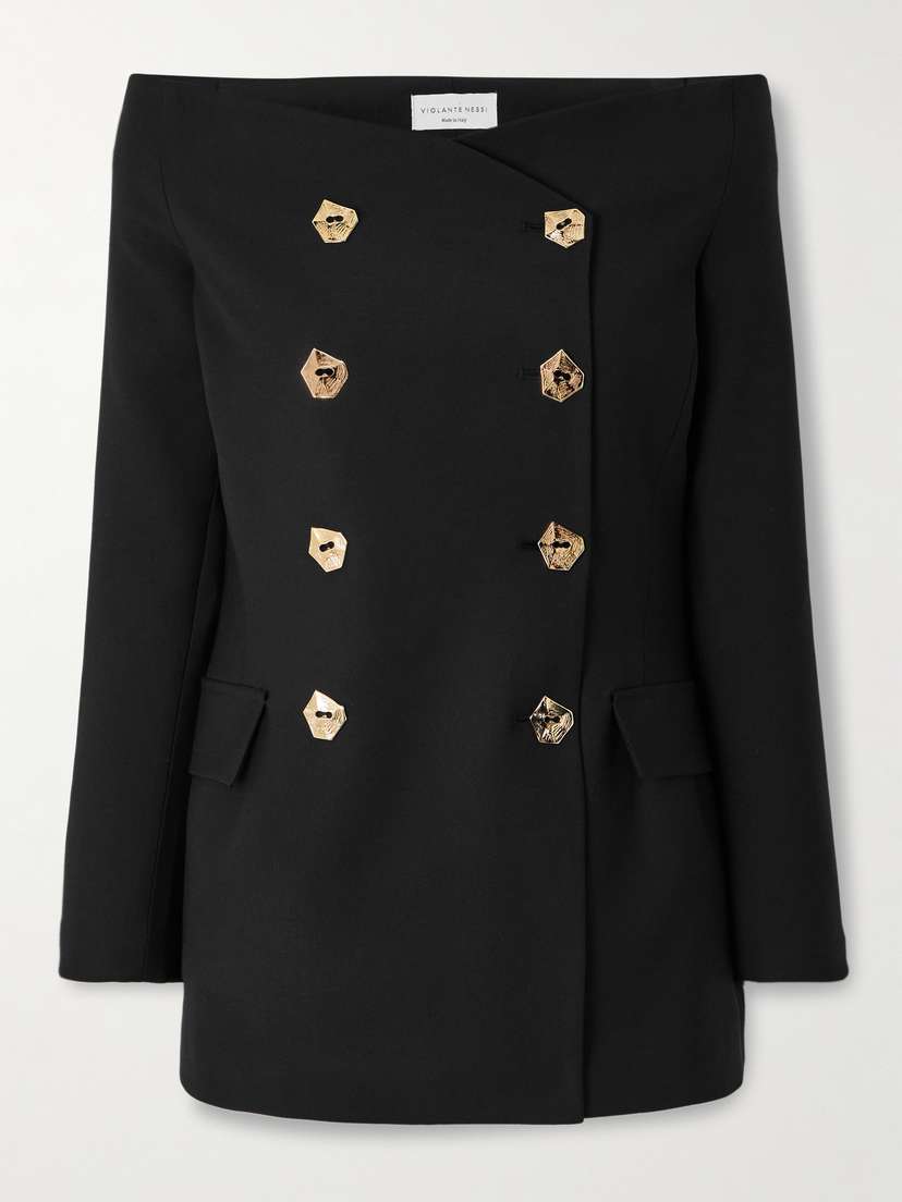 VIOLANTE NESSI Vivanti Double-breasted Off-the-shoulder Wool-cady Blouse