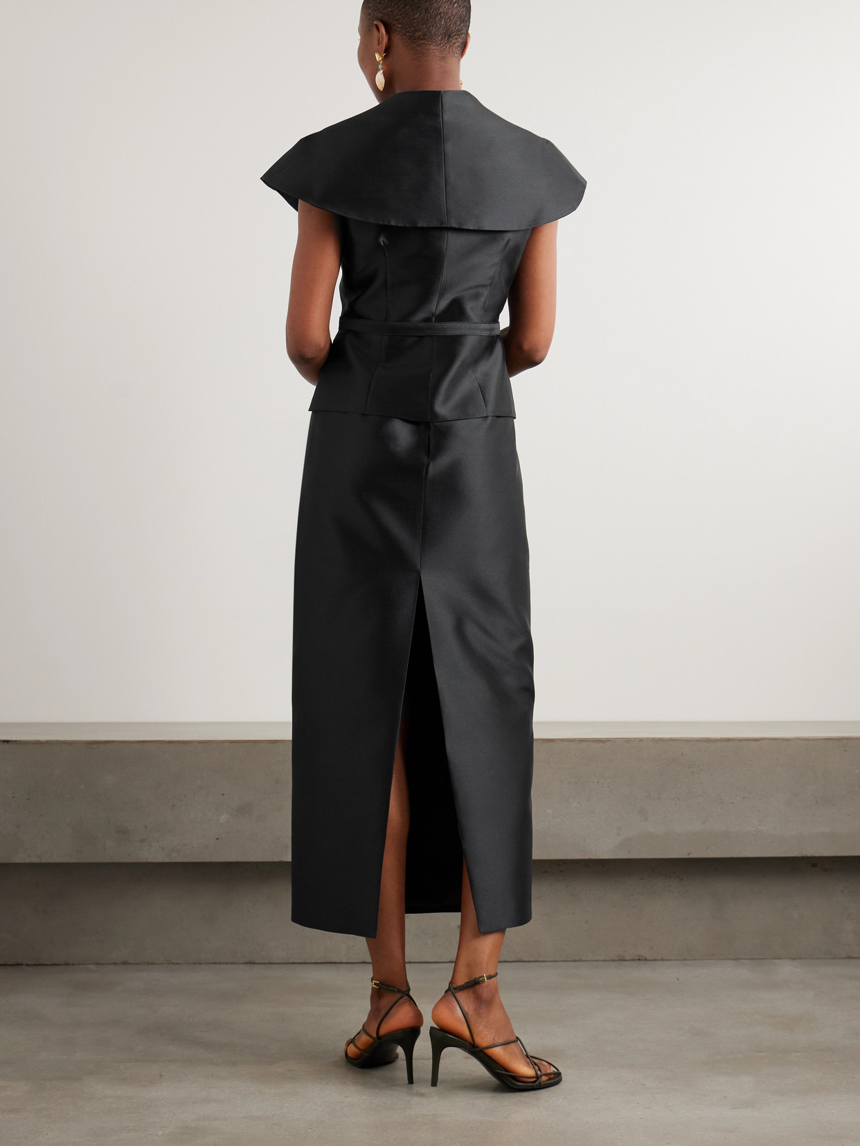 Violante Nessi Manuela Belted Cape-effect Mikado Gown In Black