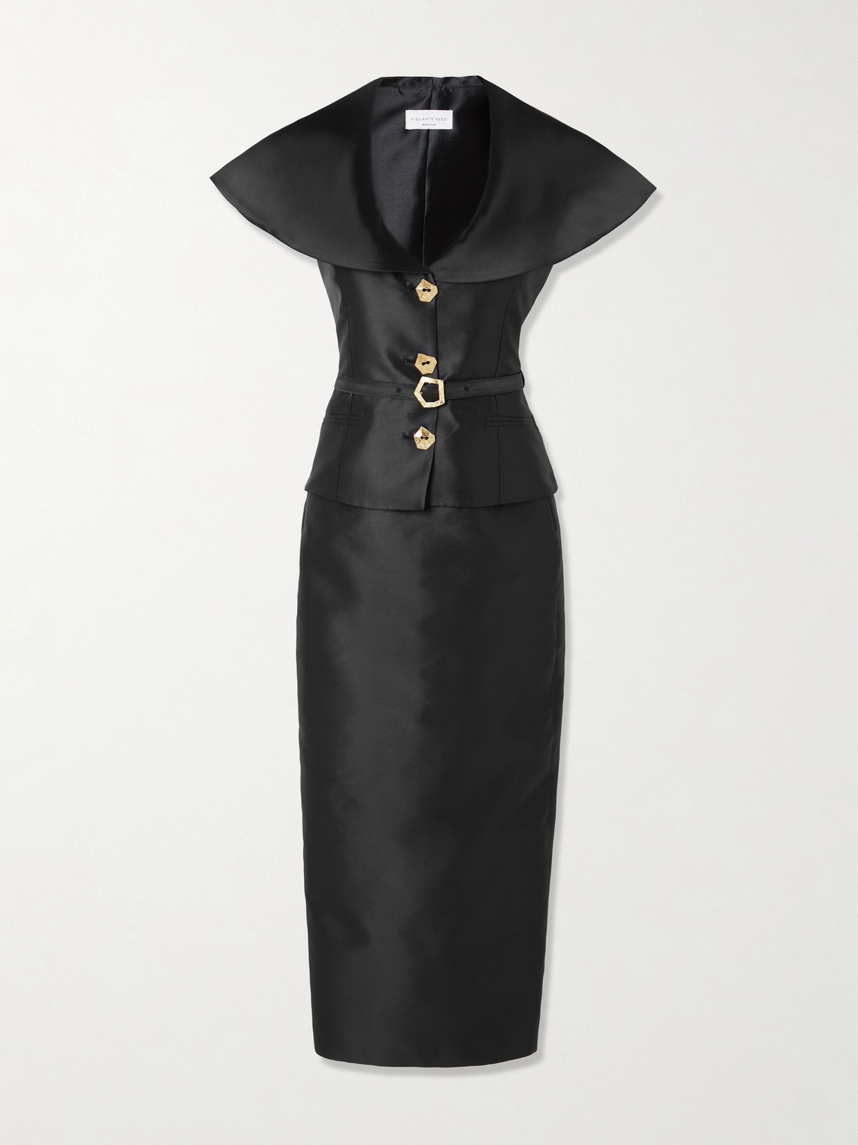 Violante Nessi Manuela Belted Cape-effect Mikado Gown In Black