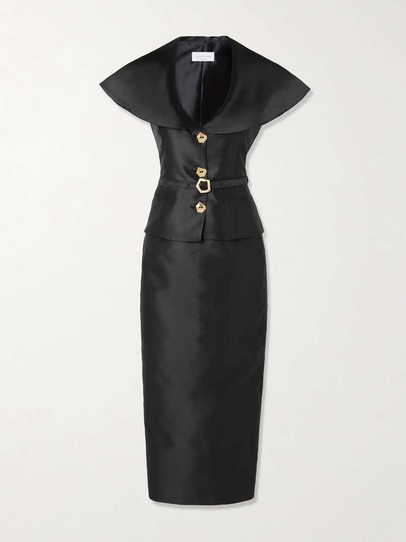 VIOLANTE NESSI Manuela Belted Cape-effect Mikado Gown