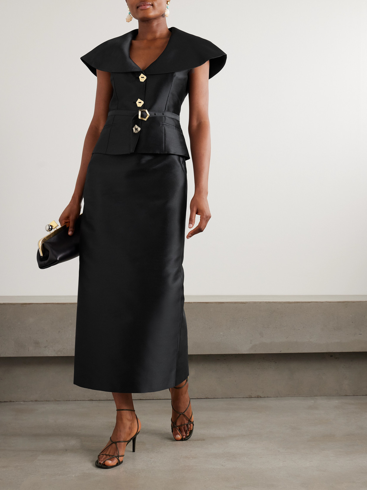 Violante Nessi Manuela Belted Cape-effect Mikado Gown In Black