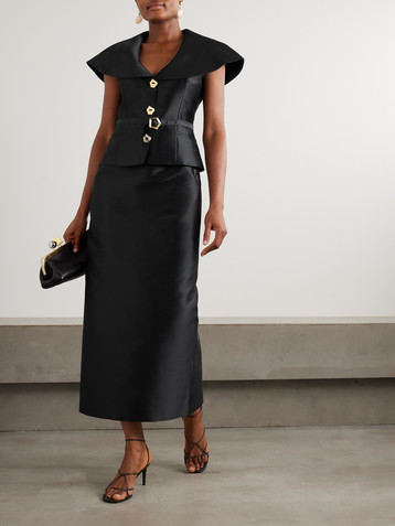 VIOLANTE NESSI Manuela belted cape-effect mikado gown